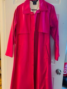 Lands' End Hot Pink Long Trench Raincoat